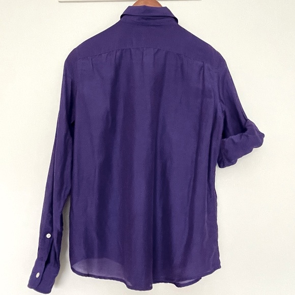 Lauren Ralph Lauren Silk Blend Sheer Button Down Long Sleeve Shirt Medium - Picture 7 of 11